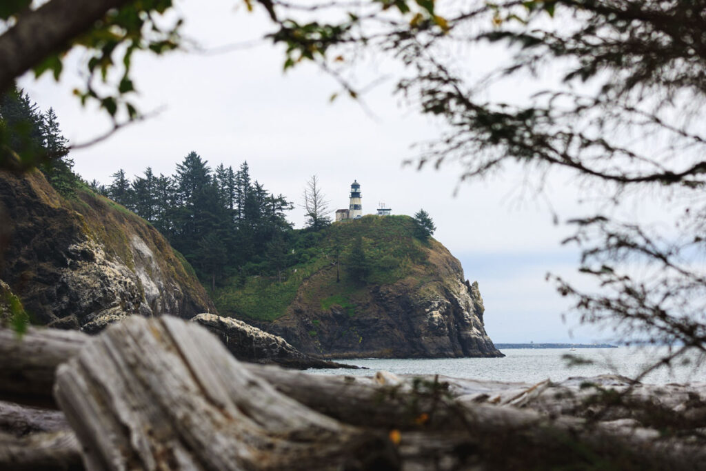 View of Cape Disappointment Lighthouse through the trees