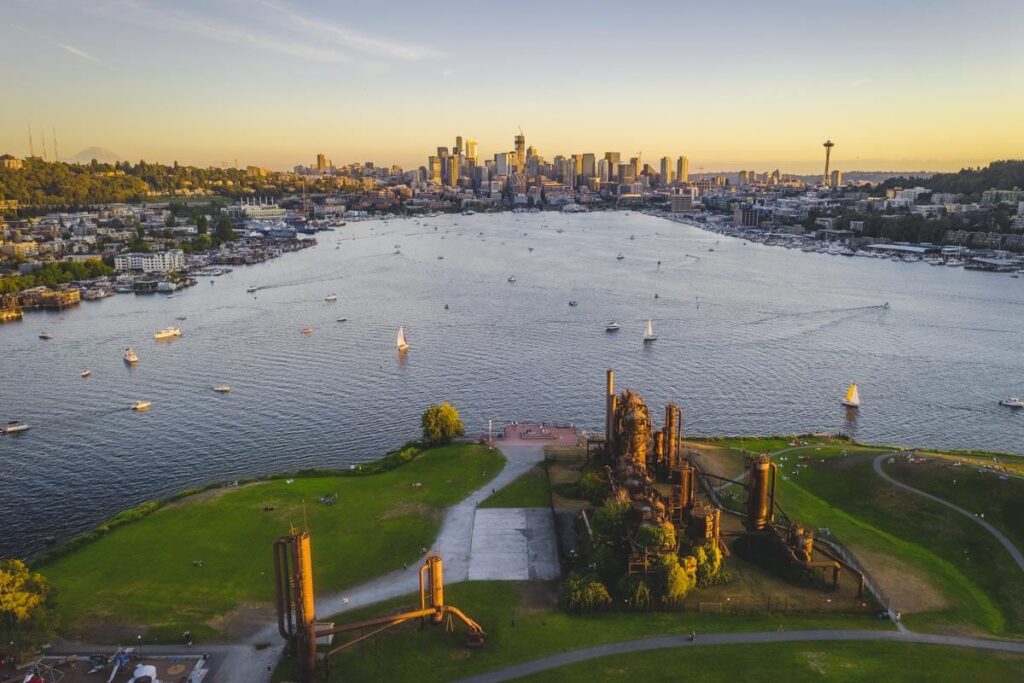Overhead view of Gas Works Park in Seattle