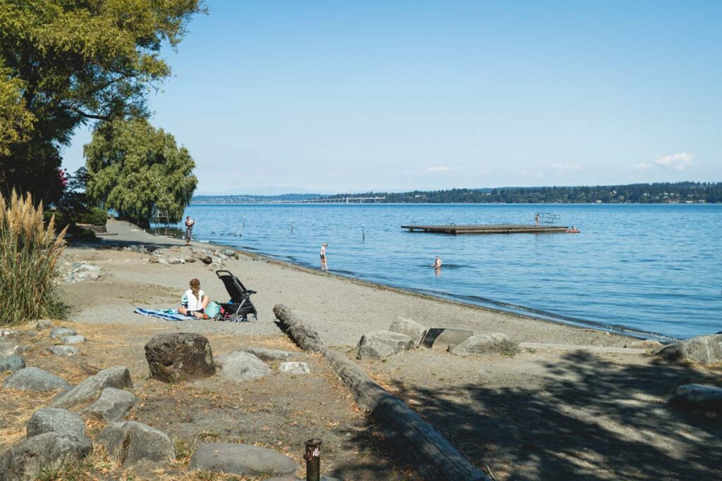 Shoreline and jumping dock at Madrona Beach, one of the best things to do in Seattle