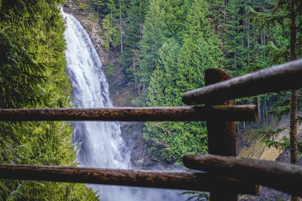 View of Wallace Falls on the Woody Trail in one of the best Washington state parks