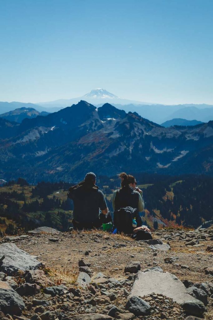 Hikers at Glacier Vista on the Skyline Loop Trail