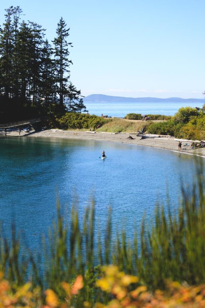 Paddle boarder at Deception Pass near Oak Harbor, Washington