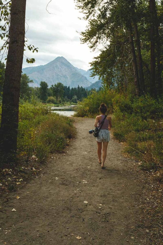 Woman on trail in Waterfront Park in Leavenworth