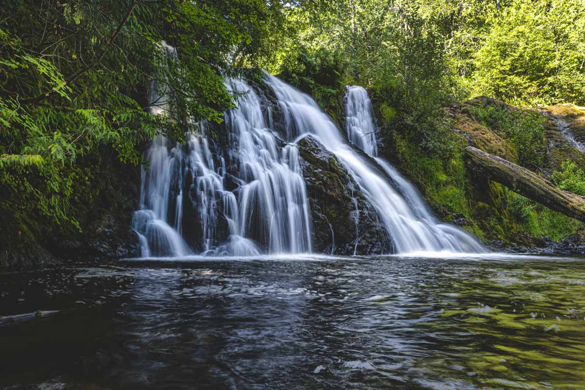 A long exposure of Beaver Falls in the middle of the forest.