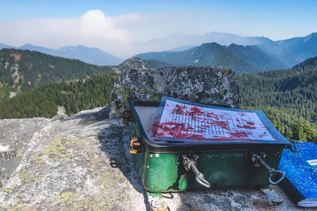 Geocache on the summit of the Mount McCausland trail