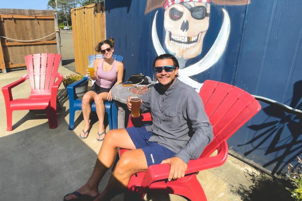Garrett and Nina enjoying a pint at Blackbeards Brewery in Westport Washington.