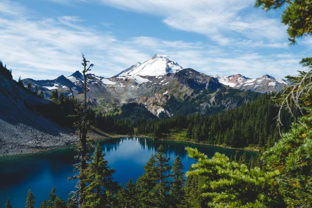 View of Mount Baker from the Chain Lakes Loop hiking the best lakes in Washington