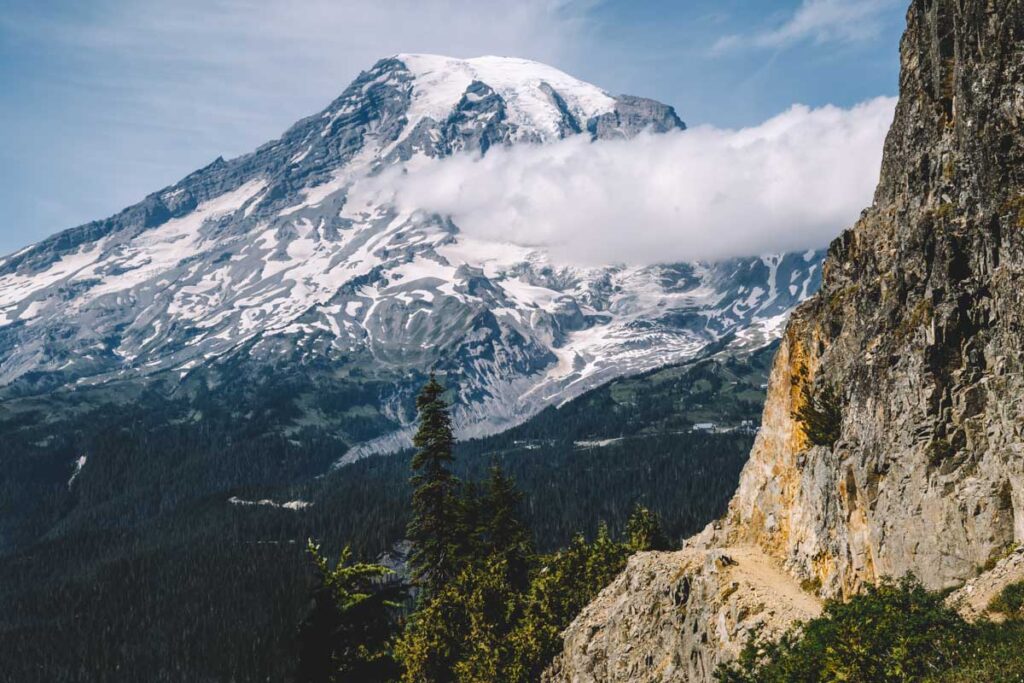 Snowcapped mountain from the Pinnacle Peak Trail Mount Rainier Hikes