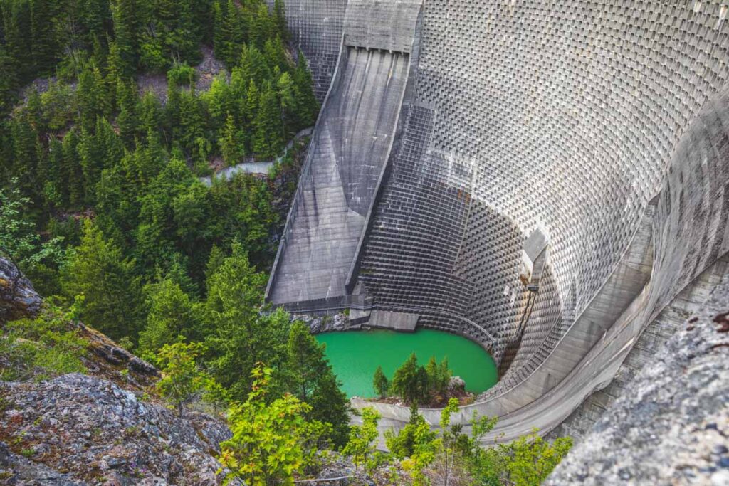 Overhead view of Ross Dam on the best hikes in the North Cascades
