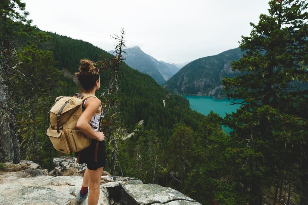 Hiker at Thunder Knob Viewpoint on the best hikes in the North Cascades