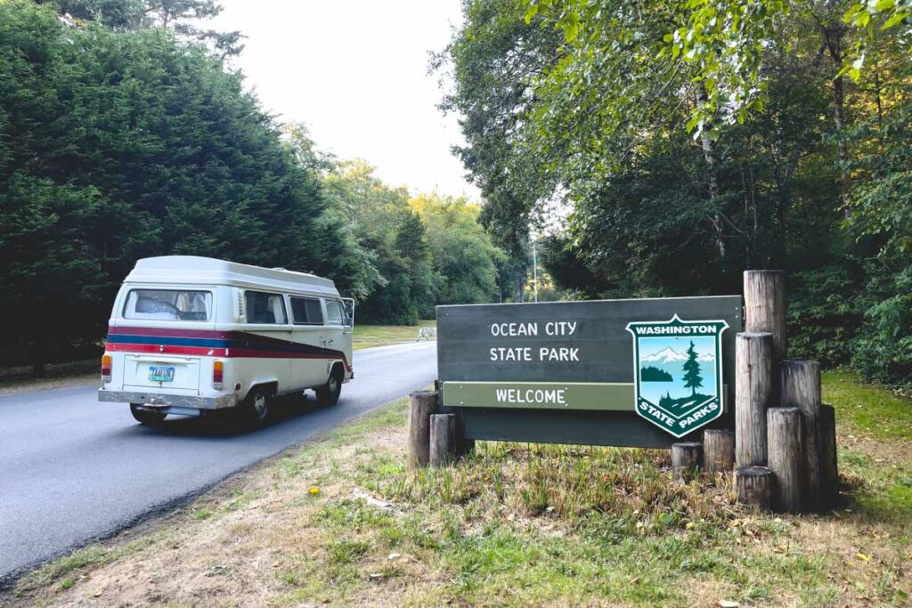Entrance sign for Ocean City State Park, Washington Coast campgrounds