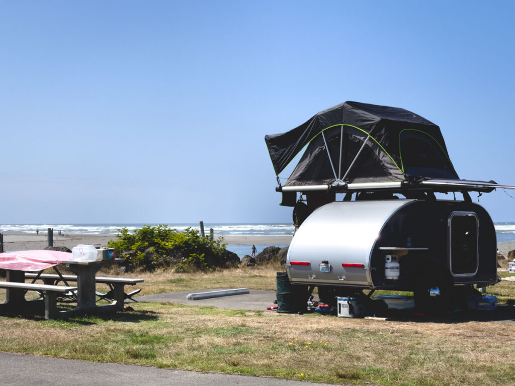 Camper van at Pacific Beach State Park, Washington Coast campgrounds