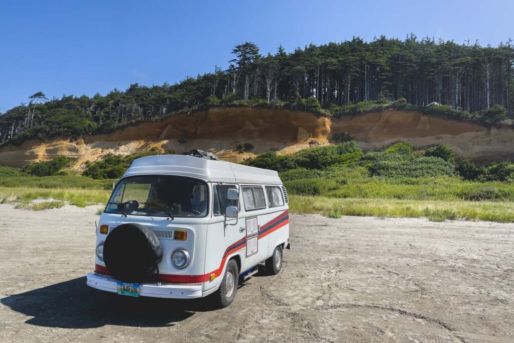 VW bus near Roosevelt Beach Access one of the things to do in Ocean Shores