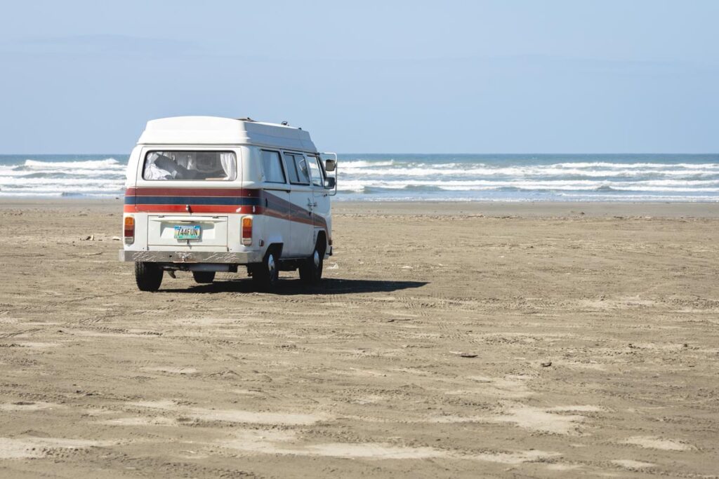 VW bus on Roosevelt Beach Access one of the things to do in Ocean Shores