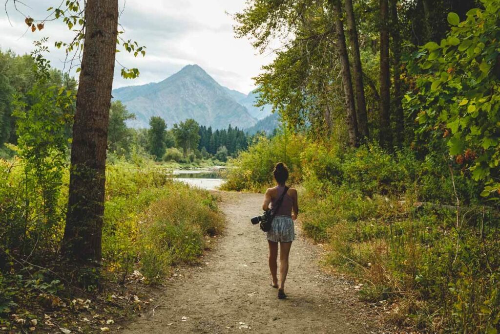 Woman on trail at Waterfront Park for things to do in Leavenworth