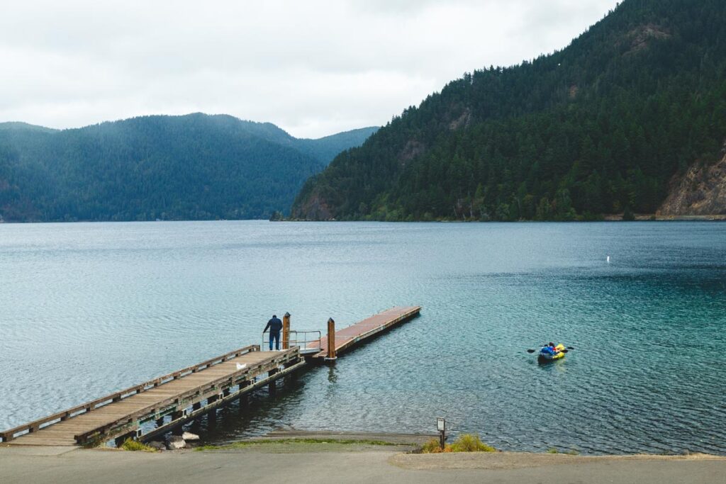 Jetty and kayak on Lake Crescent