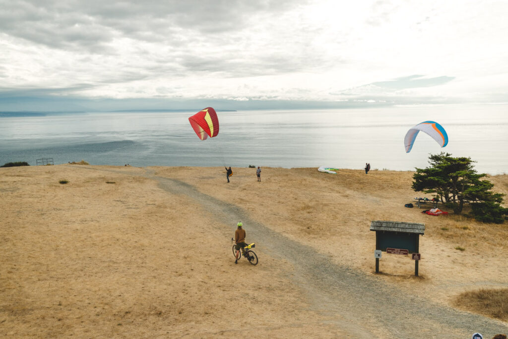 Bike and kites on clifftop at Fort Ebey one of the best Washington state parks