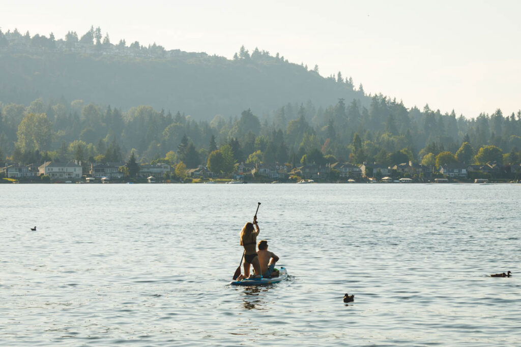 Paddleboarding on Lake Sammamish one of the best lakes in Washington