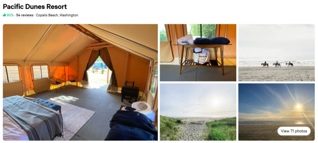 Pacific Dunes Resort glamping on the Washington Coast