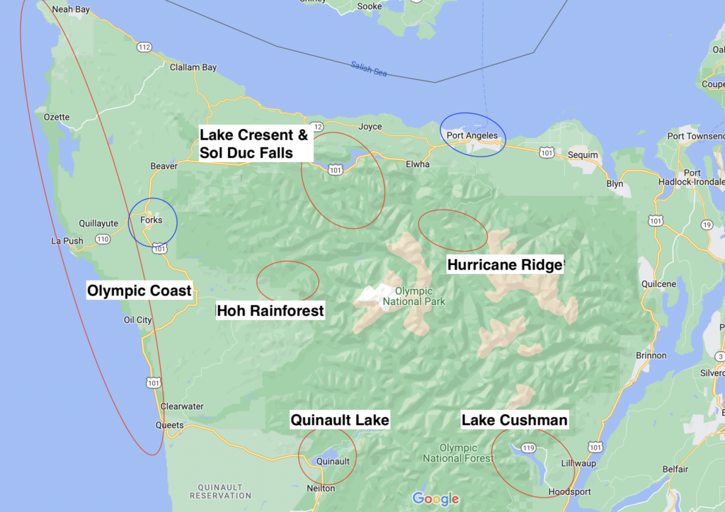 Map of where to stay in Olympic National Park