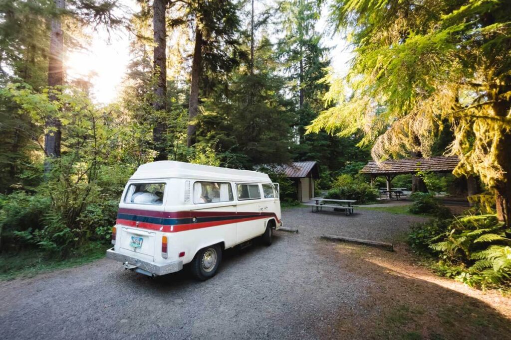 Campervan at Bogachiel State Park one of the best Washington state parks