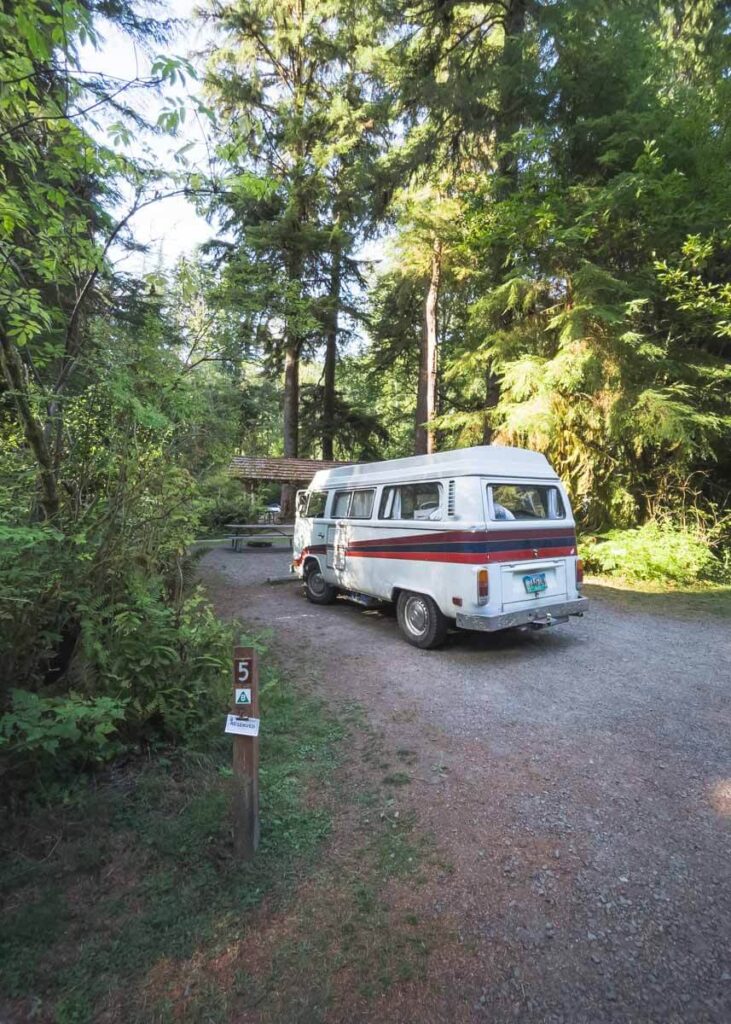 Campervan at Bogachiel State Park campgrounds