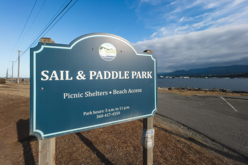 Sign for sailing and paddle boarding at Ediz Hook near Port Angeles.