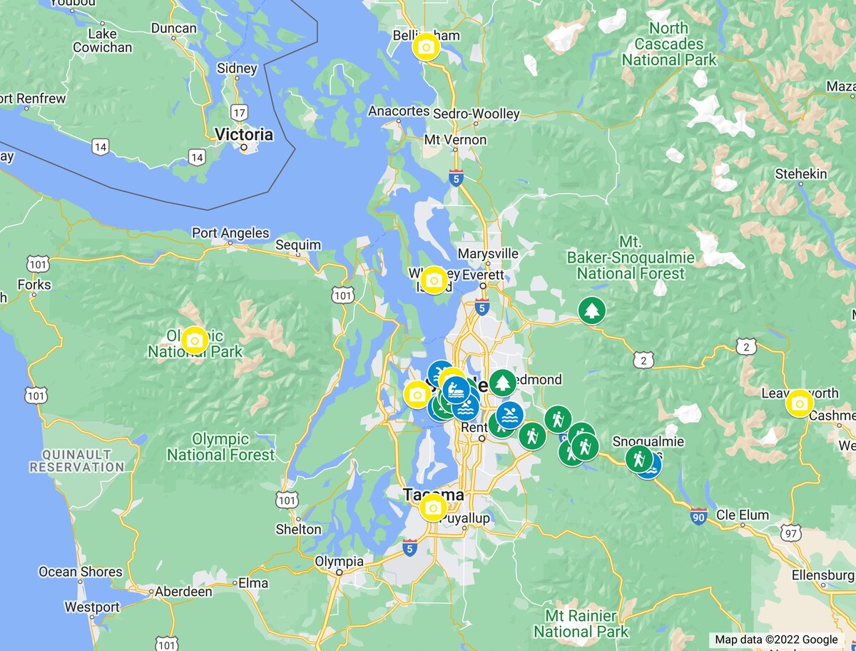 A map of things to do in Seattle.