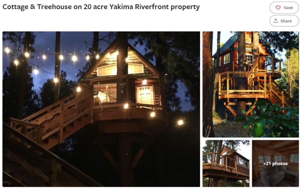 Cottage and Treehouse on Yakima River glamping in Washington