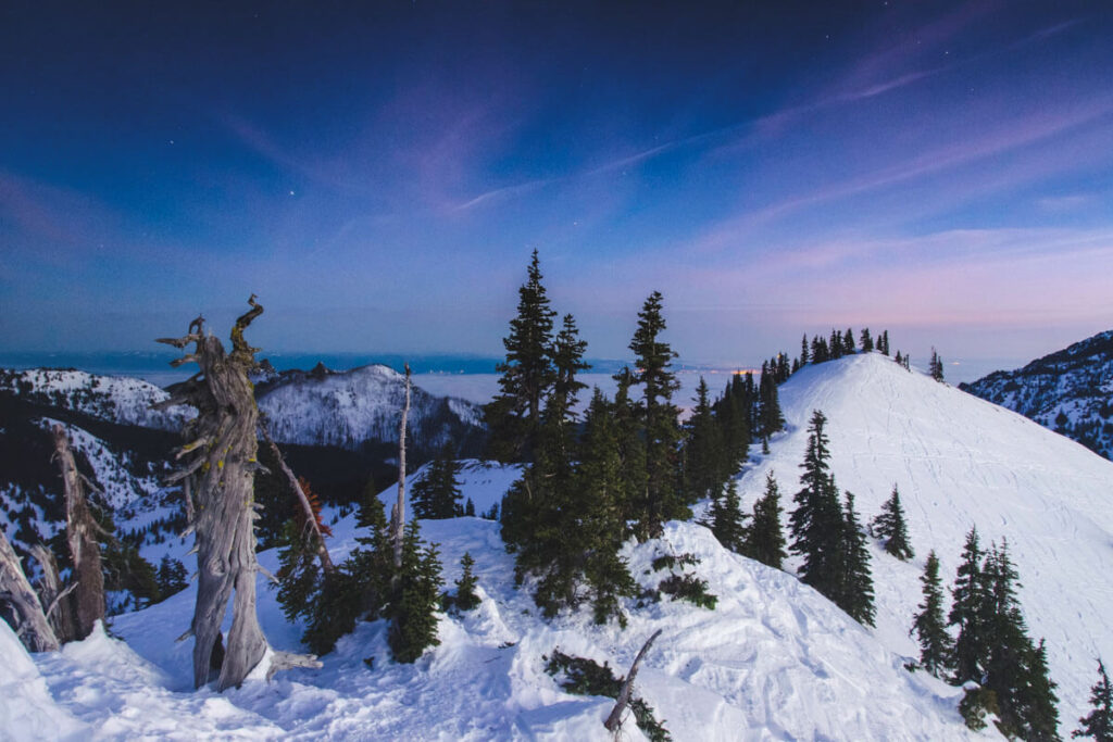 Snowcapped mountain ridgeline, Washington in winter