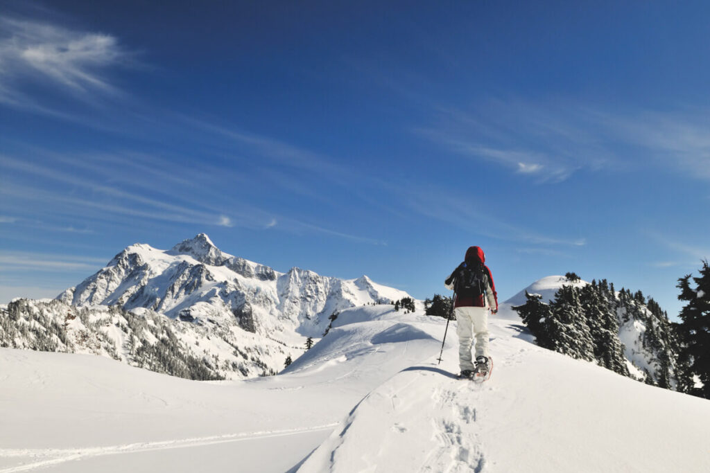 Winter snowshoeing is one of the best outdoor activities near Seattle