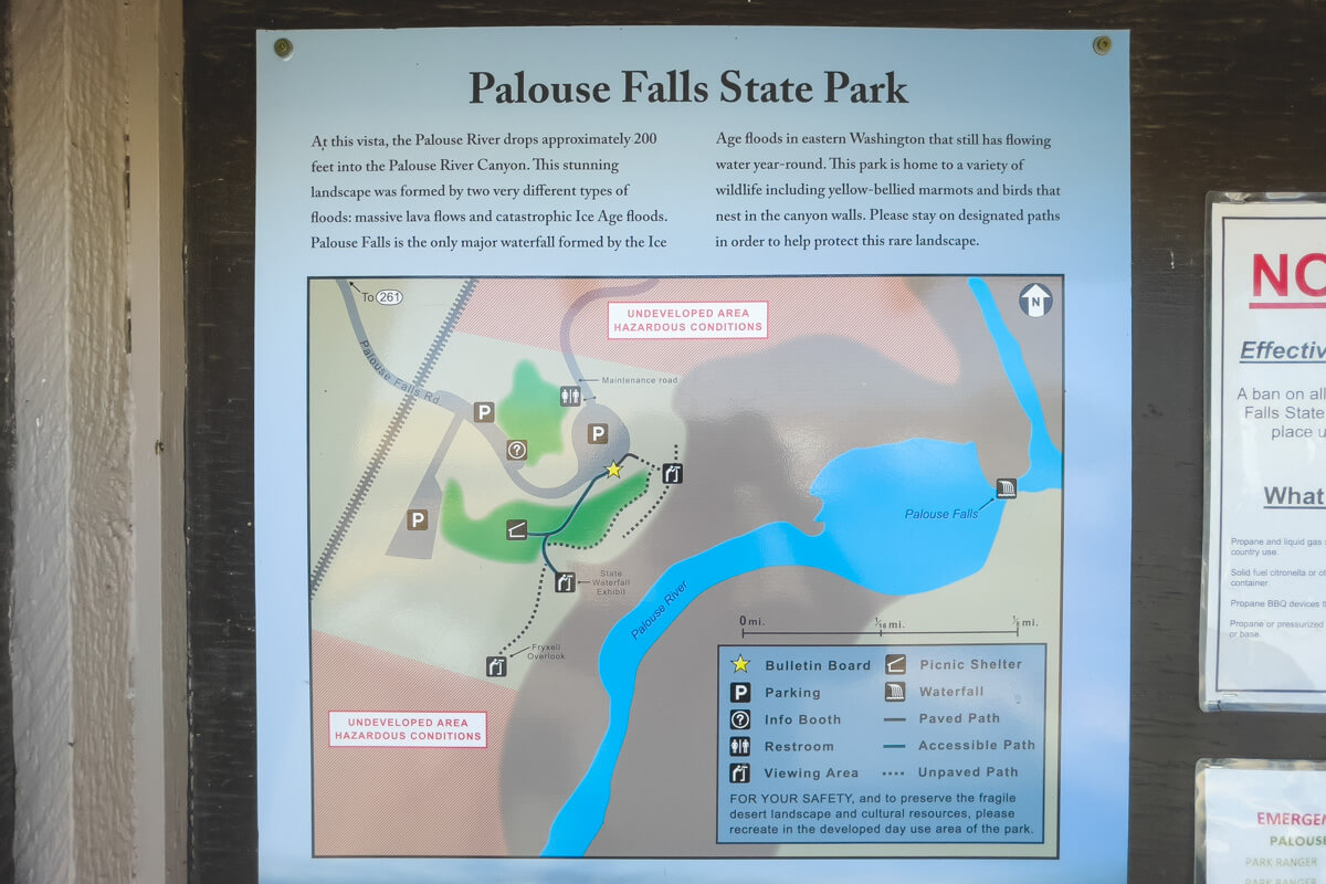 Palouse Falls State Park map guide.