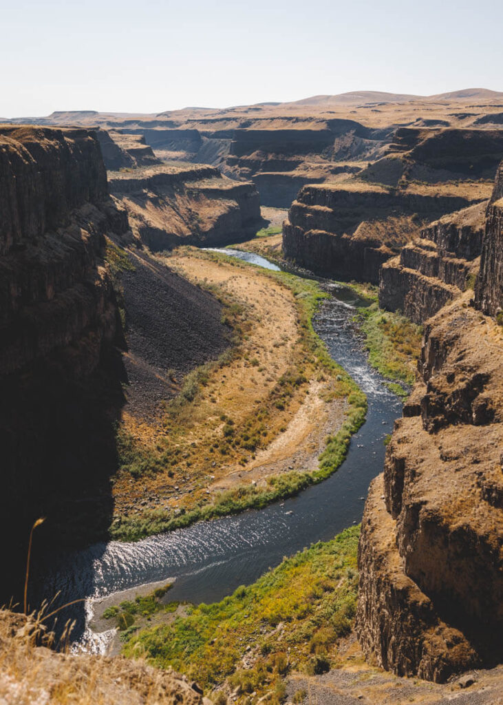 Aerial view of the river at Palouse Falls State Park.