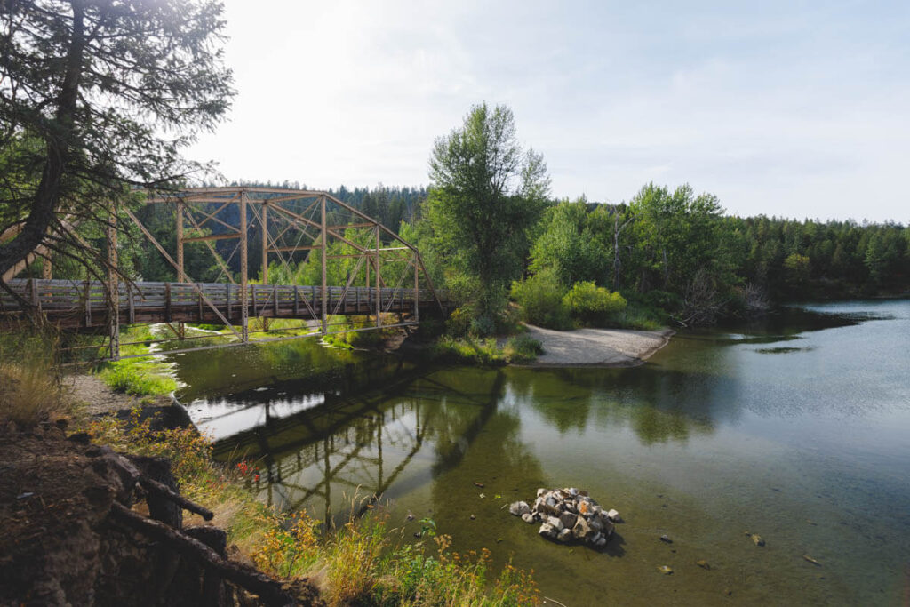 A huge steel bridge crossing the river along the Deep Creek Loop.