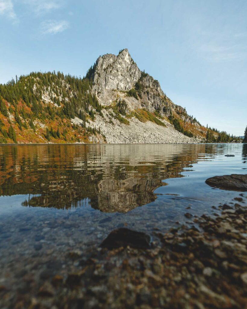 Lakeside views of Lichtenberg Mountain and Lake Valhalla.