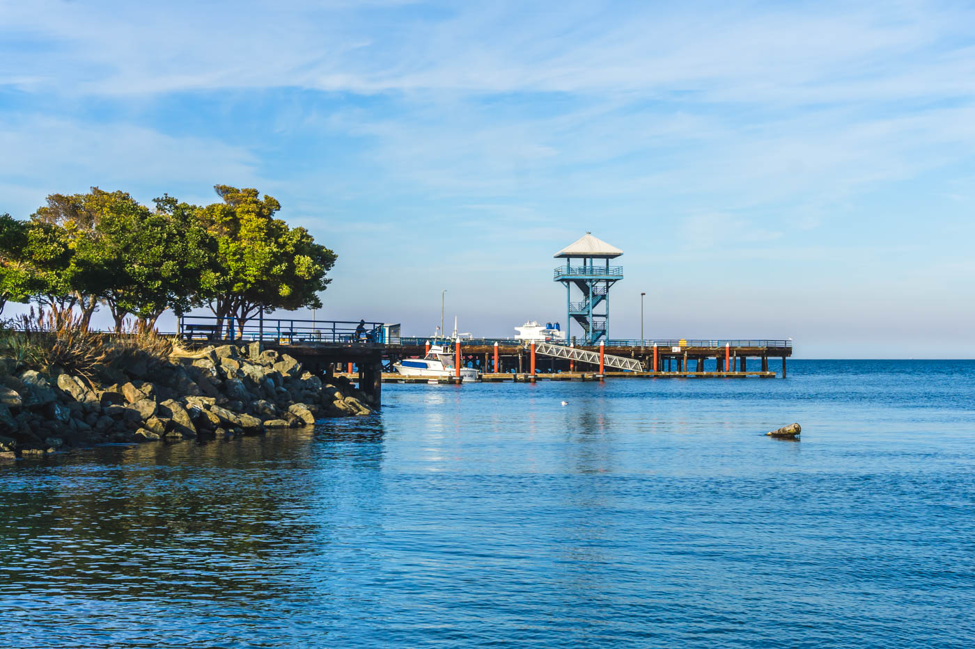 View over to Port Angeles pier on a sunny day.