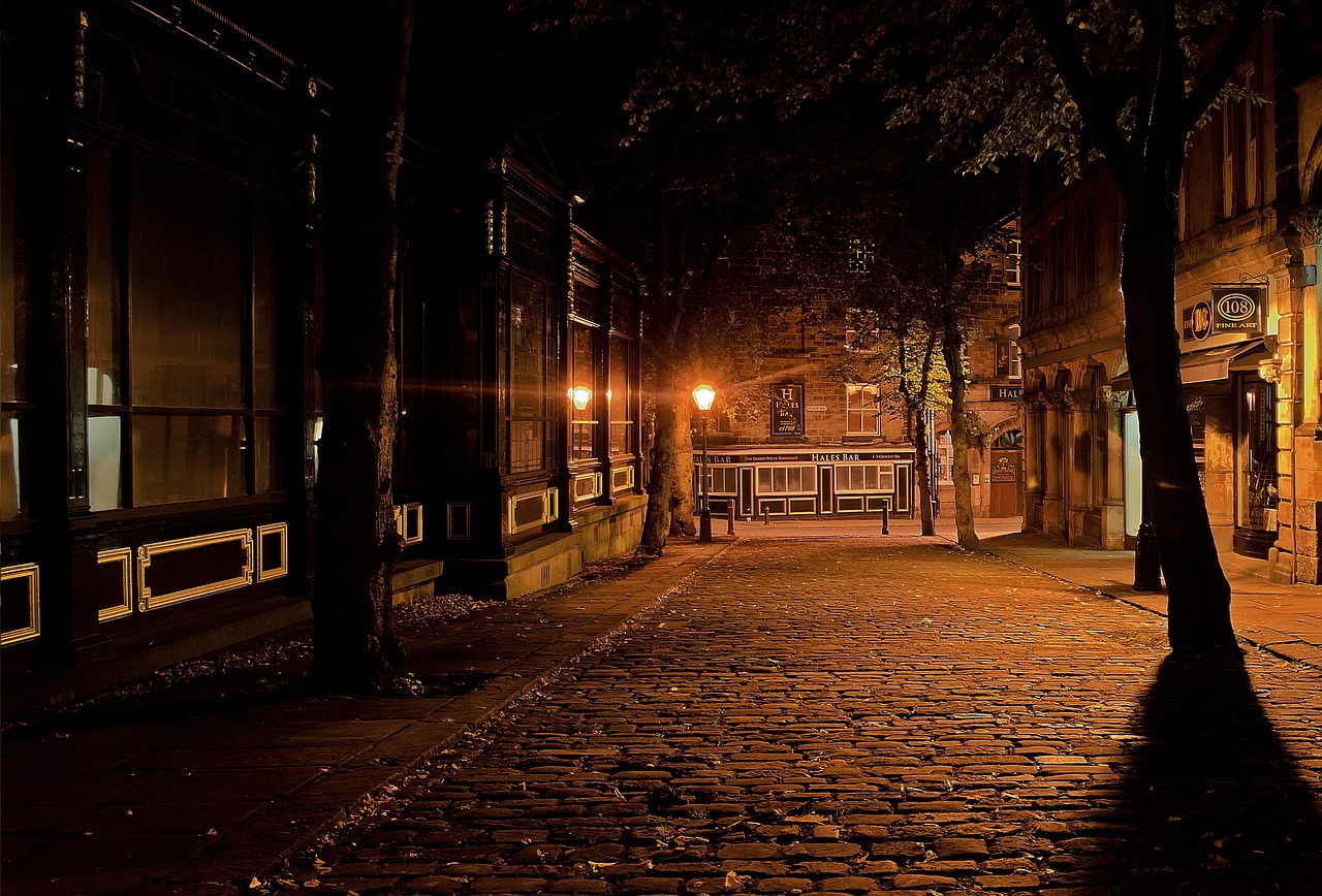 alley, street, night, evening, city, urban, town, street lamps, street lights, cobblestones, dark, england, street, street, night, night, night, night, city, city, city, city, city, dark, dark